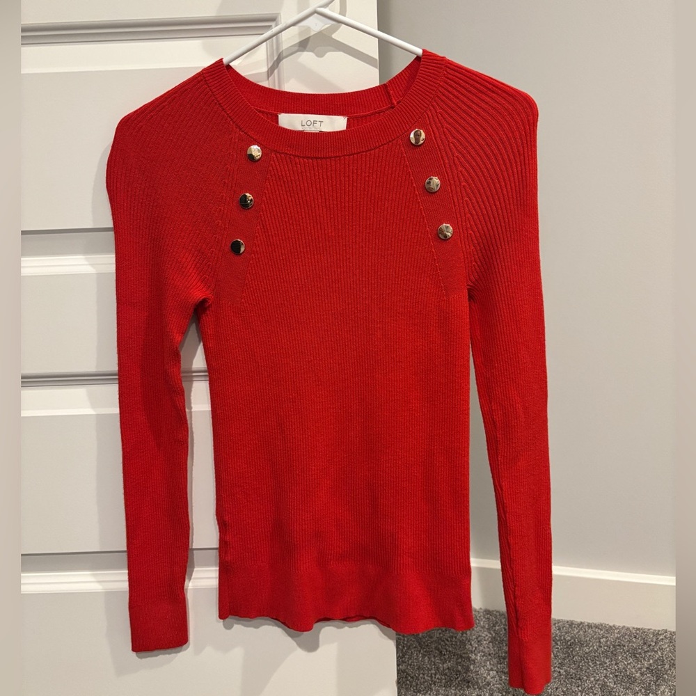 LOFT Orange Button-Detail Women's Lightweight Sweater